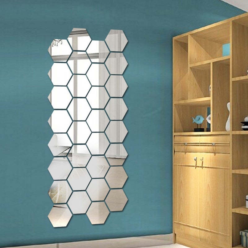 24pcs Hexagon Stickers DIY Hexagonal Wall Sticker Hexagon Mirror Decal - Image 1
