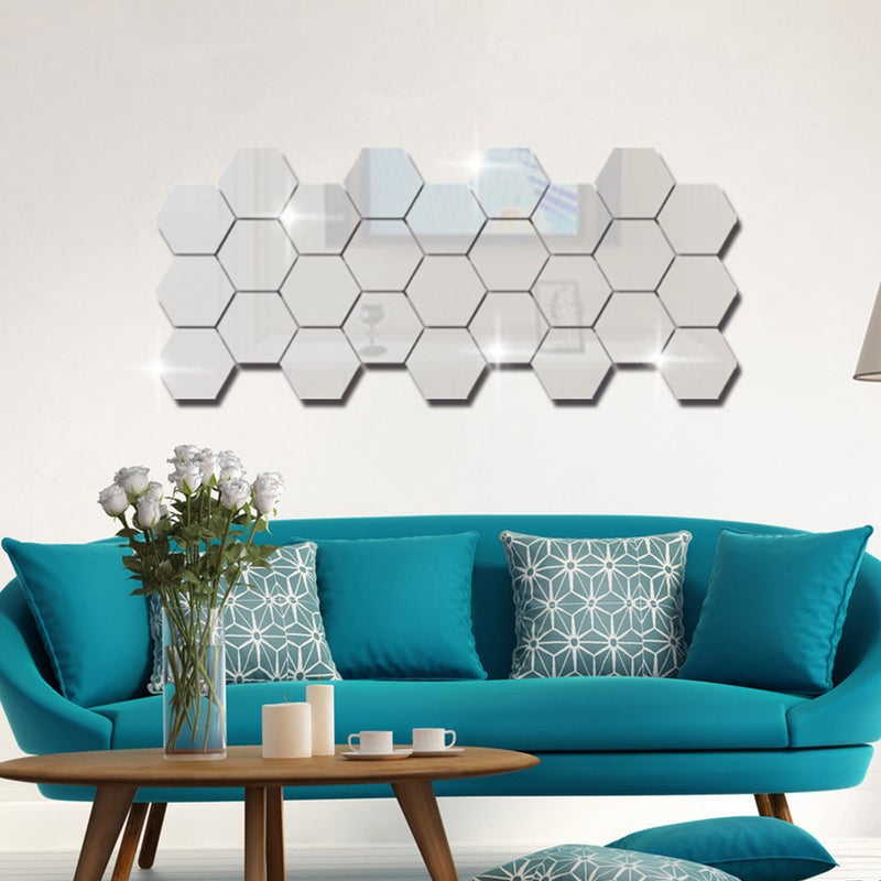 24pcs Hexagon Stickers DIY Hexagonal Wall Sticker Hexagon Mirror Decal - Image 5