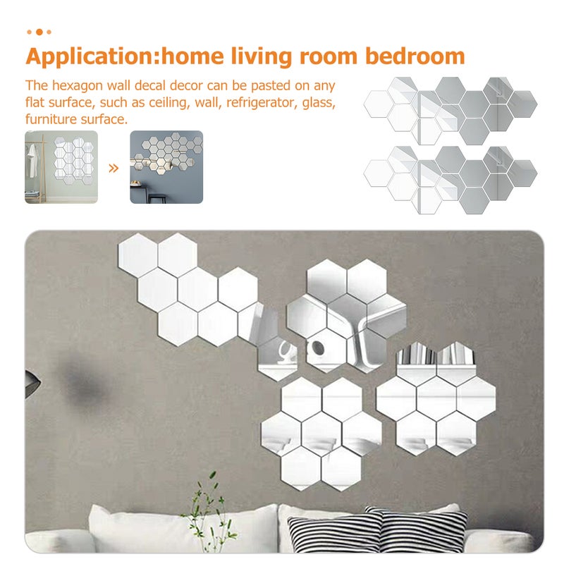 24pcs Hexagon Stickers DIY Hexagonal Wall Sticker Hexagon Mirror Decal - Image 3