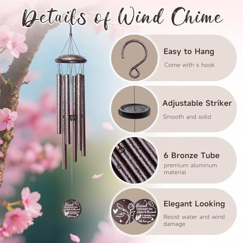 Synhonty 25''Wind Chimes,Best Friend Birthday Gifts for Women, Woman, Thanksgiving,Christmas Day Gifts Ideas for Friendship Rreminder. - Image 5