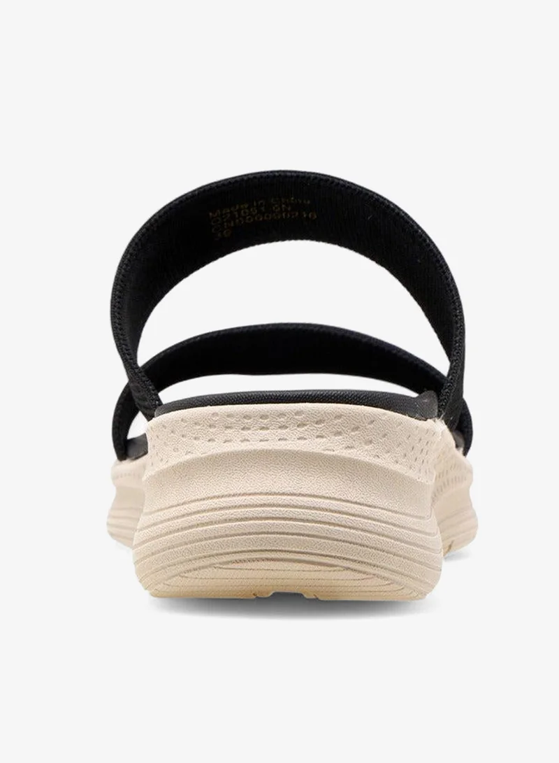 Le Confort BLACK Textured Slip-On Comfort Sandals with Platform Heels for Women | Best Price UAE