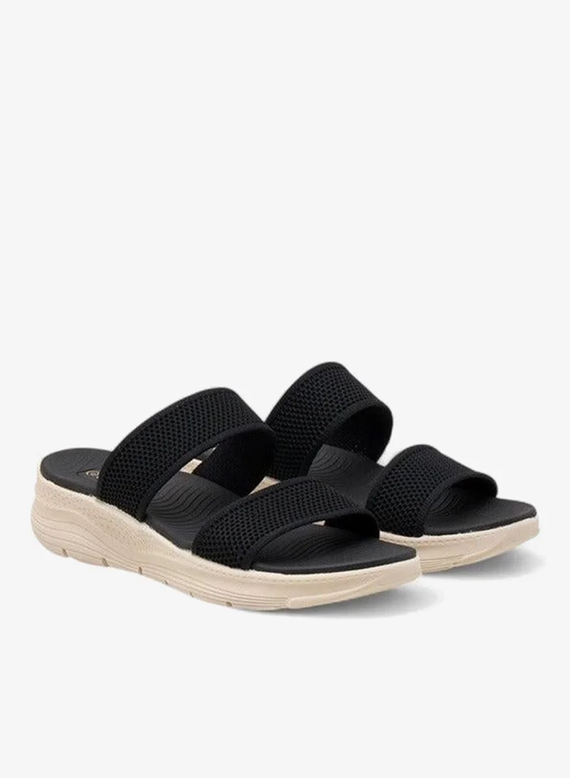 Le Confort BLACK Textured Slip-On Comfort Sandals with Platform Heels for Women | Best Price UAE