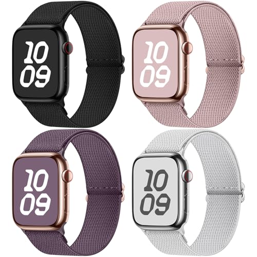 Fullmosa 4 Pack Water-Resistant Nylon Bands Compatible with Apple Watch Strap 49mm 46mm 45mm 44mm 42mm(Series 3/2/1),Durable Stretch Straps for iWatch Ultra3/2/1 SE3/2/1 Series 11 10 9 8 7 6 5 4 3 2 1 - Image 1