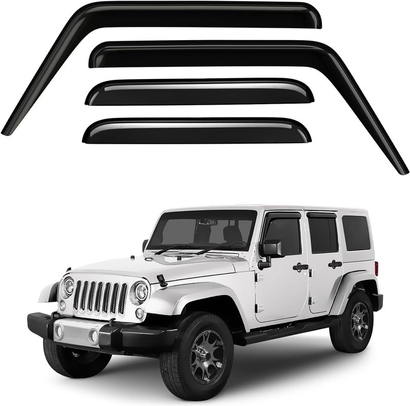 GrandWheel Co Smoke Tinted Tape-On Side Window Vent Visor Deflectors for Jeep Wrangler 2007-2018 JK - 4pcs - Image 1