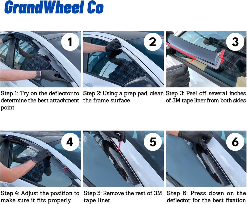 GrandWheel Co Smoke Tinted Tape-On Side Window Vent Visor Deflectors for Jeep Wrangler 2007-2018 JK - 4pcs - Image 3