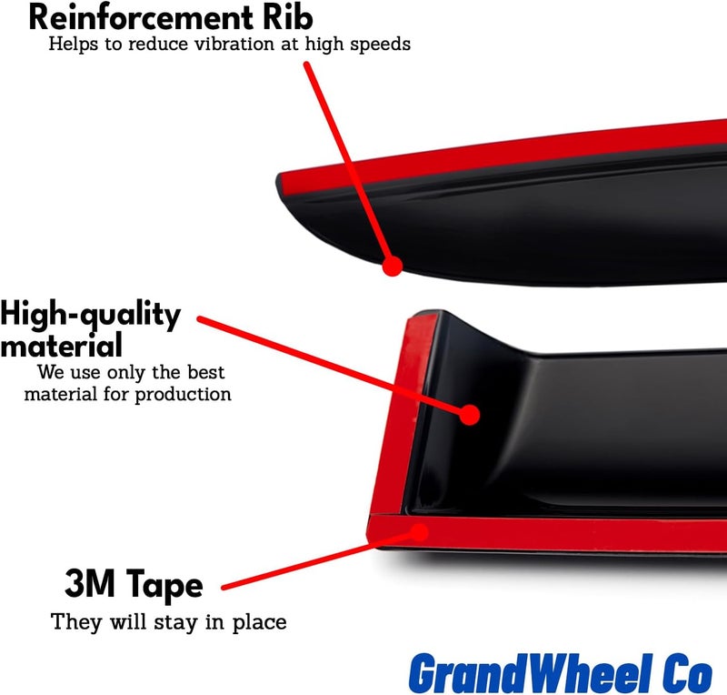 GrandWheel Co Smoke Tinted Tape-On Side Window Vent Visor Deflectors for Jeep Wrangler 2007-2018 JK - 4pcs - Image 5