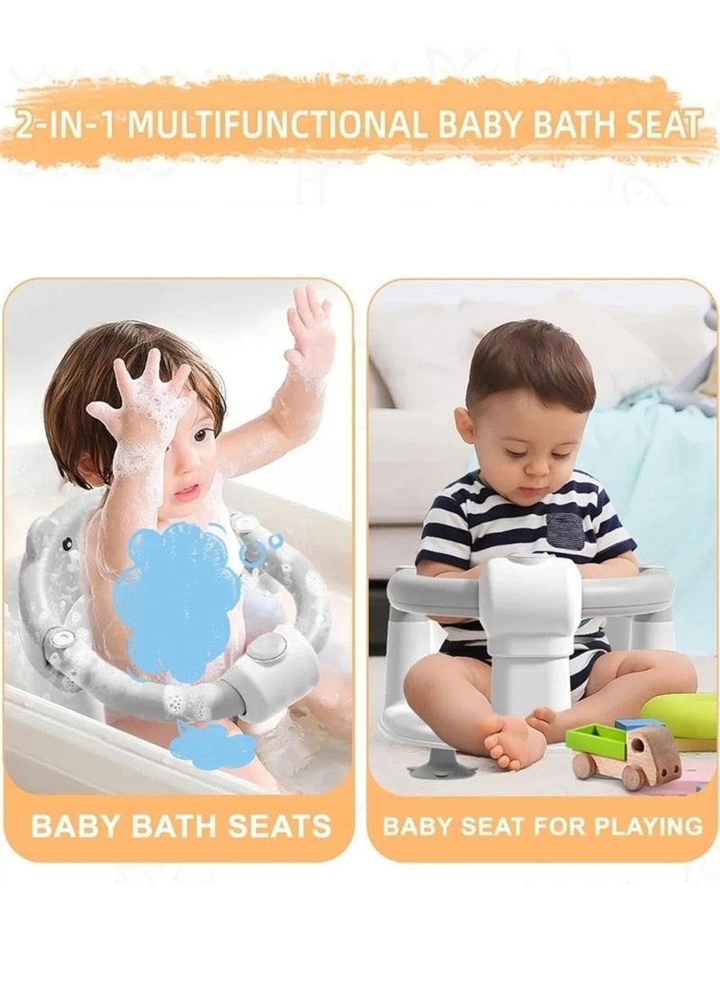 EzzySo كرسي استحمام للأطفال قابل للتعديل 2 في 1 مع أكواب شفط، كرسي حوض استحمام مريح للمواليد والأطفال الصغار، مقعد استحمام آمن ومضاد للانزلاق للأطفال في الحوض أو على الأرض للعب. - Image 3