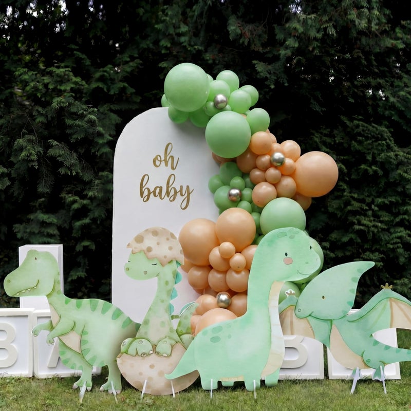 BrightRow 4 Pcs Large Hatching Soon Baby Shower Decoration Dinosaur Baby Shower Decorations Dino Birthday Party Decor Cartoon Dinosaur Cutouts Cardboard Standup Centerpiece Photo Booth Props - Image 2