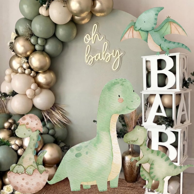 BrightRow 4 Pcs Large Hatching Soon Baby Shower Decoration Dinosaur Baby Shower Decorations Dino Birthday Party Decor Cartoon Dinosaur Cutouts Cardboard Standup Centerpiece Photo Booth Props - Image 4