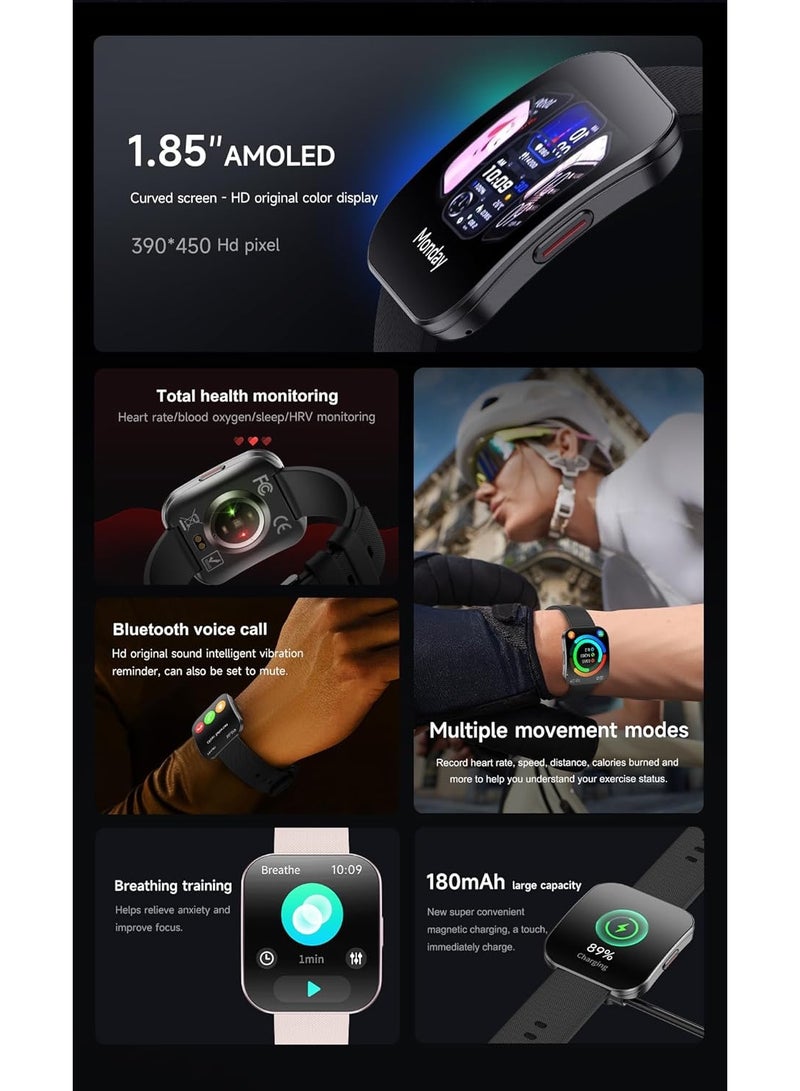 VALDUS VS61 PRO Smartwatch |1.85” AMOLED Screen | IP68 Waterproof | Bluetooth call | Health Monitor: Heart Rate, Blood Oxygen, Sleep, HRV | Multiple Sport Modes (Black) - Image 2