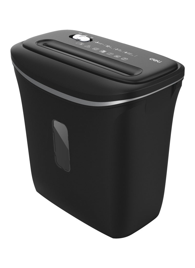 Deli - Deli E9945 Paper Shredder, 6-Sheet Capacity, 2-Min Continuous Run Time, 12L Bin, 4×30mm Cross-Cut, Noise ≤80dB, Shreds Paper Clips & Staples, Black - Image 1