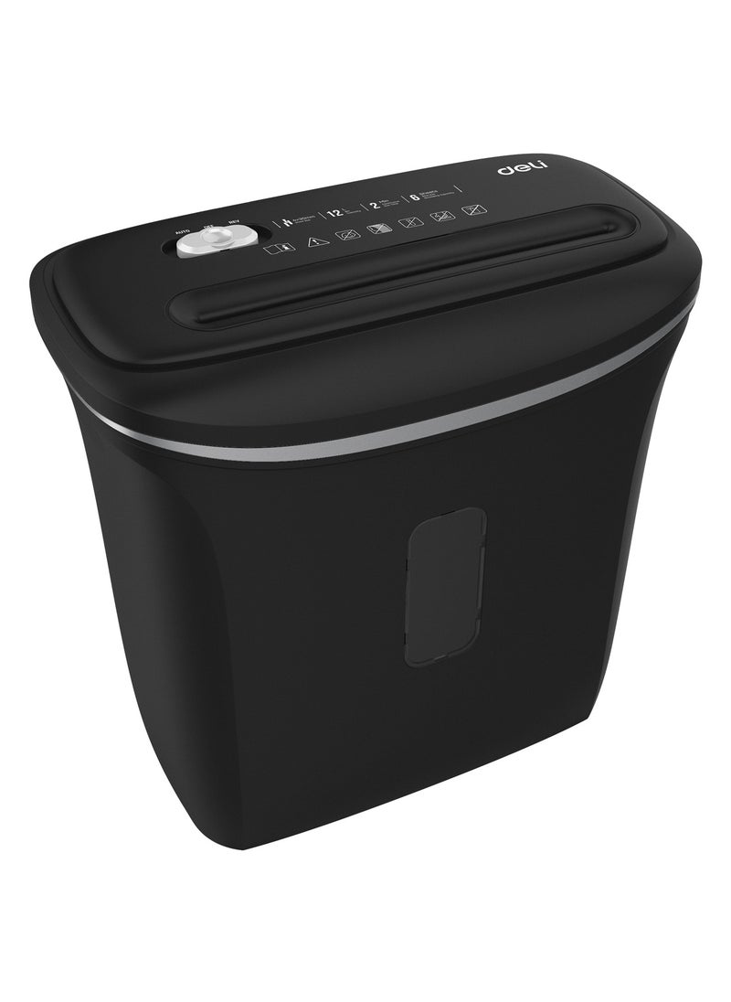 Deli - Deli E9945 Paper Shredder, 6-Sheet Capacity, 2-Min Continuous Run Time, 12L Bin, 4×30mm Cross-Cut, Noise ≤80dB, Shreds Paper Clips & Staples, Black - Image 1