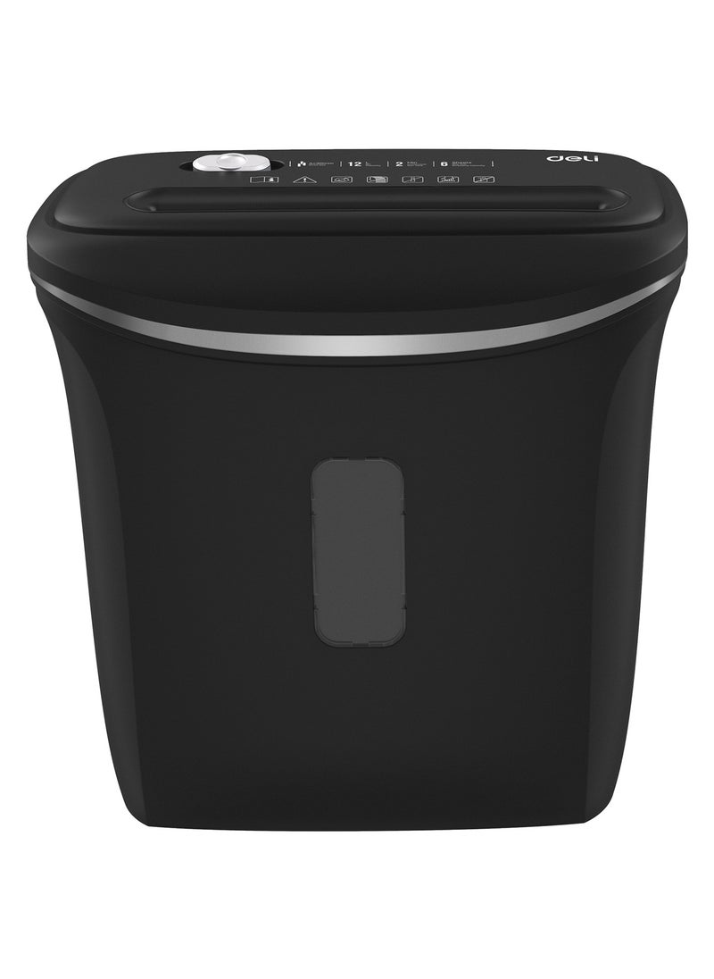 Deli - Deli E9945 Paper Shredder, 6-Sheet Capacity, 2-Min Continuous Run Time, 12L Bin, 4×30mm Cross-Cut, Noise ≤80dB, Shreds Paper Clips & Staples, Black - Image 1