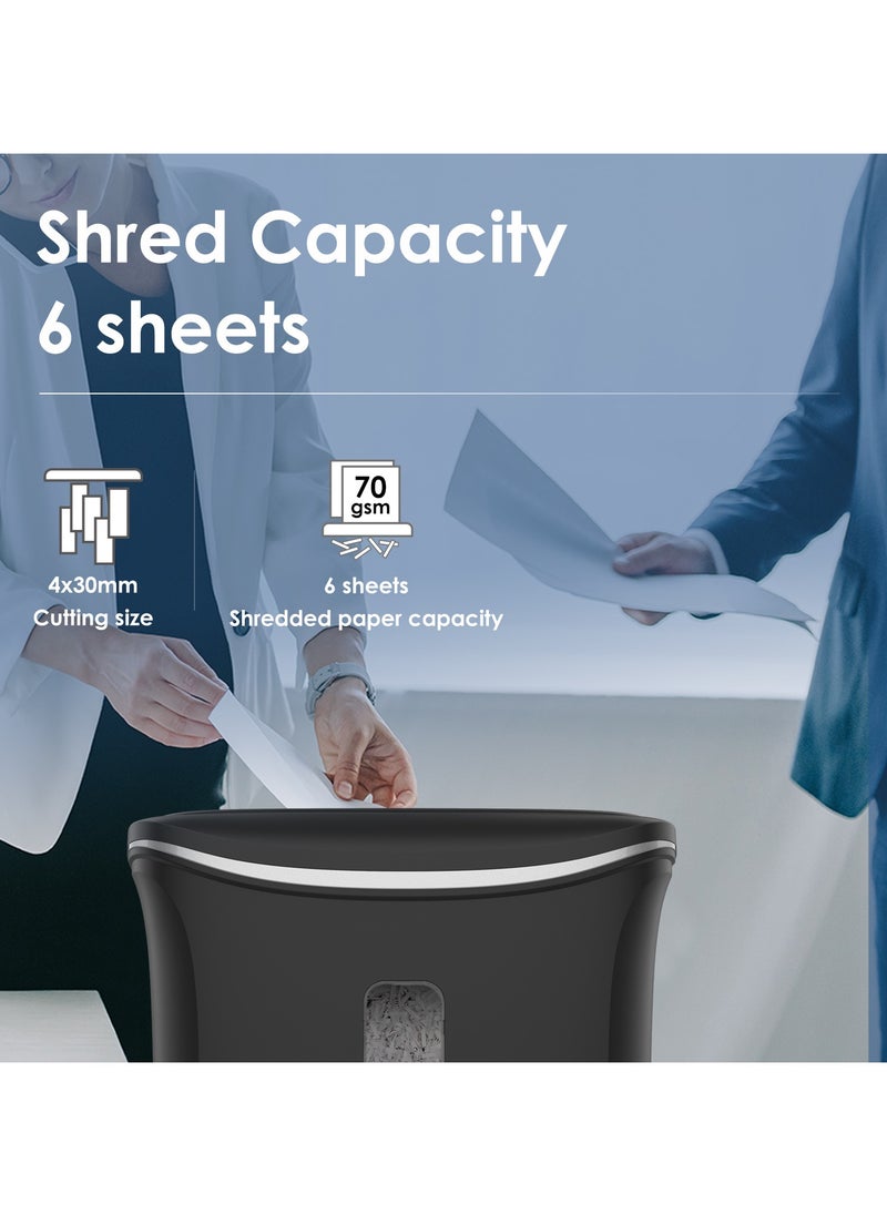 Deli - Deli E9945 Paper Shredder, 6-Sheet Capacity, 2-Min Continuous Run Time, 12L Bin, 4×30mm Cross-Cut, Noise ≤80dB, Shreds Paper Clips & Staples, Black - Image 1