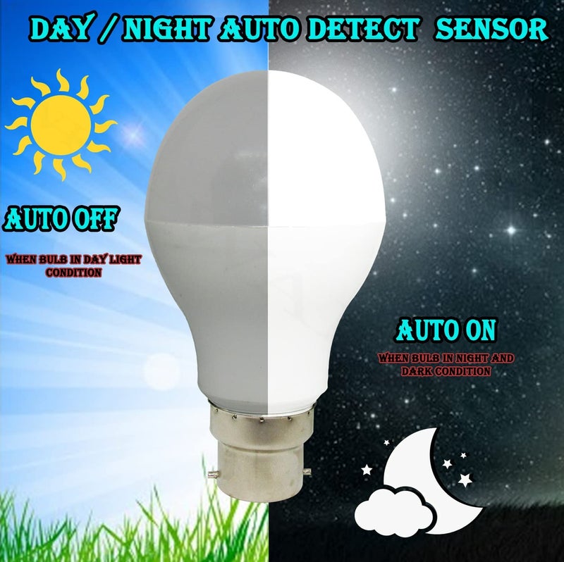 RENMAX 9-Watt B22 LED Bulb Round Shaped Sensor Operated Light Day/Night Automatic On-Off Cool White Light (Pack of 2) - Image 2