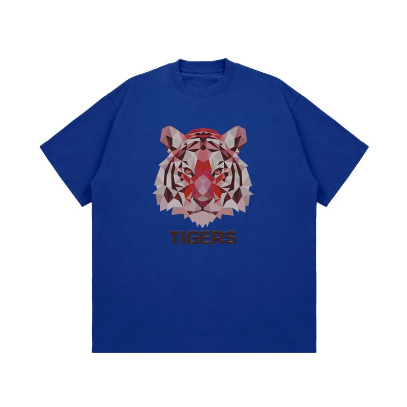 Fashion Brand Heavy Non-Transparent 260G American Small Neckline Tiger Head Printed Niche Advanced Loose Casual Short Sleeve T-Shirt - Image 1