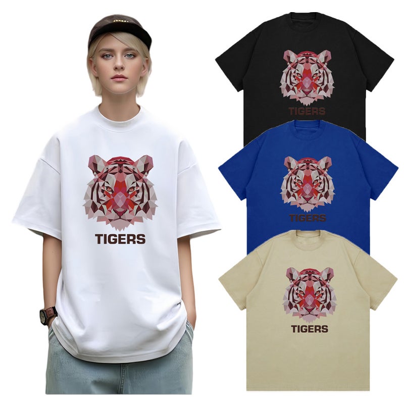 Fashion Brand Heavy Non-Transparent 260G American Small Neckline Tiger Head Printed Niche Advanced Loose Casual Short Sleeve T-Shirt - Image 3
