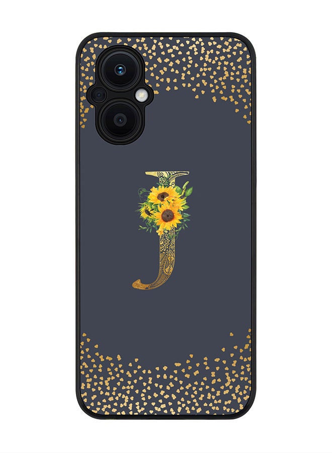 Stylizedd Rugged Black edge case for Oppo Reno7 Z  Slim fit Soft Case Flexible Rubber Edges Anti Drop TPU Gel Thin Cover - Custom Monogram Initial Letter Floral Pattern Alphabet - J (Grey ) - Image 1