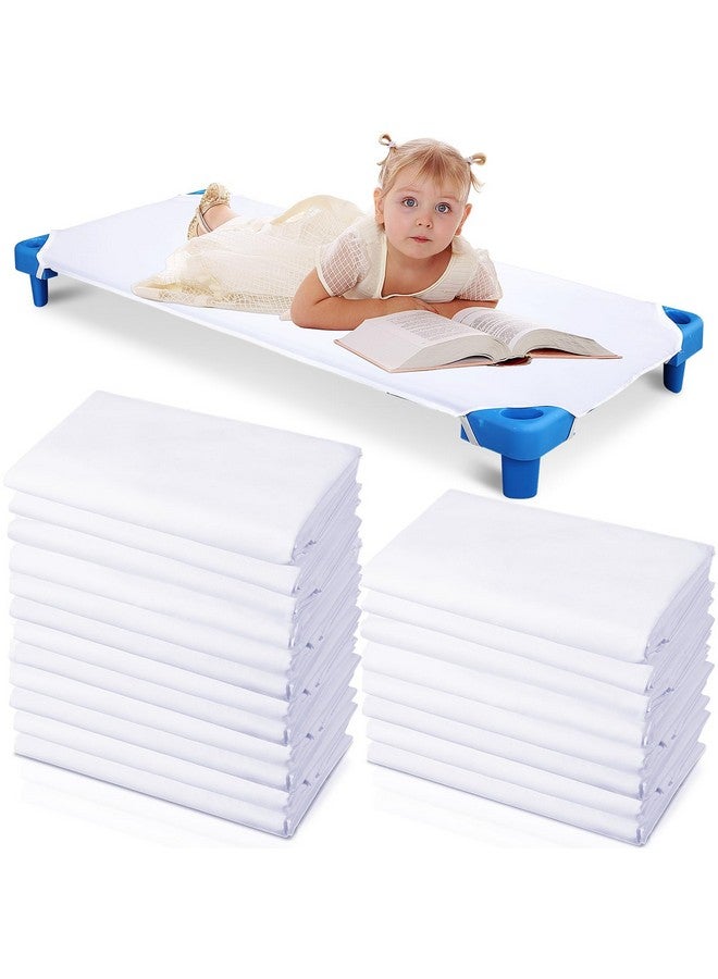 Macarrie 20 Pack Toddlers Cot Sheets for Daycare Preschool Standard Size 23.62 x 51.15 Inch Soft Breathable Nap Sheet Polyester Cotton White Cot Sheets for Boys Girls Naptime Sleeping for Cots Mat - Image 1