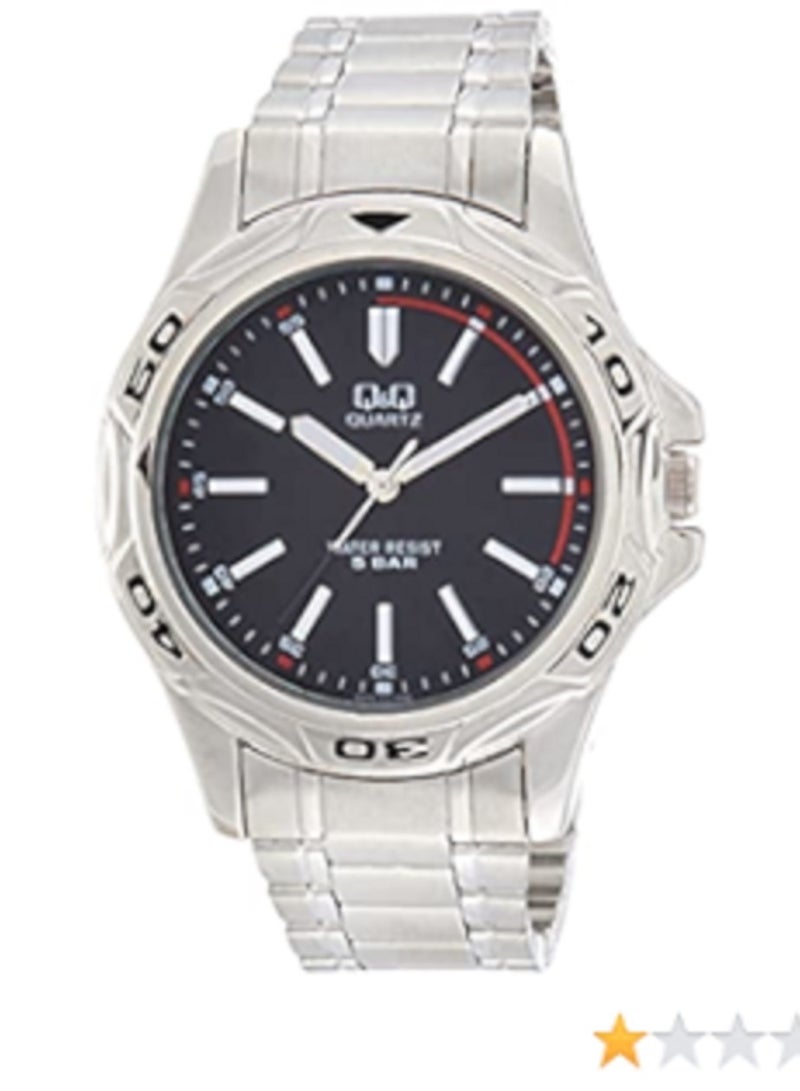Q&Q Watch for Men, Quartz Movement, Analog Display, Silver Stainless Steel Strap-Q436-205Y