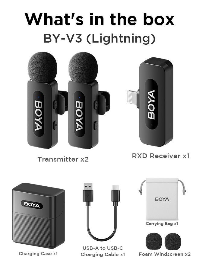 BOYA - BOYA BY-V3 wireless microphone with charging case, noise cancelling lavalier microphone, mini microphone with 100M transmission, used for recording TikTok, YouTube content, creators, live broadcasts, interviews, recordings, iPhone, Android, smartphone, DSLR camera, laptop - Image 1