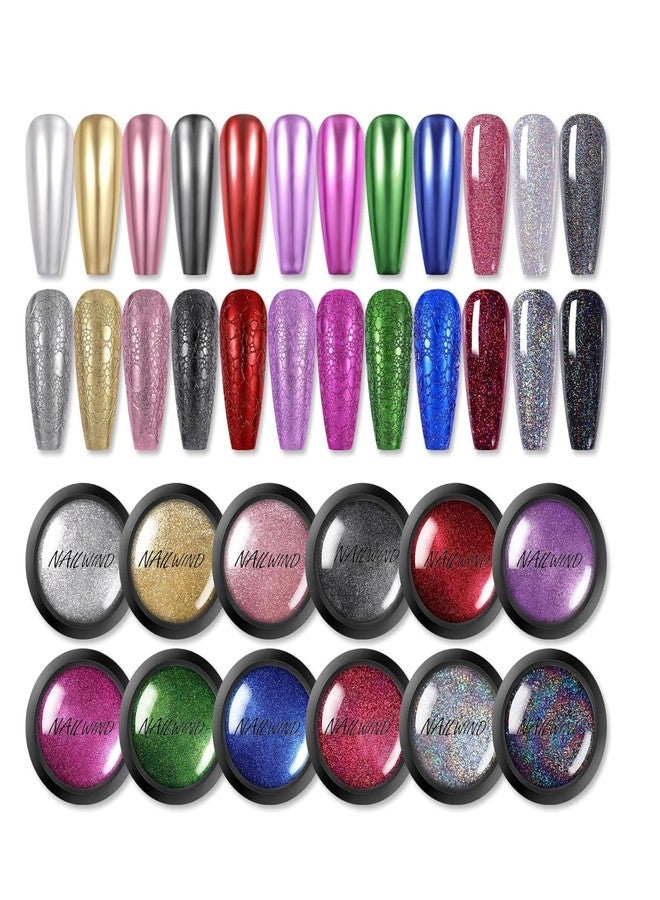 NAILWIND Mirror Chrome Nail Powder Set 12 Colors Metallic Mirror Effect Nail Powder Holographic Aurora Chameleon Pigment for Nail Art Gel Polish Mermaid Powder Decoration Sets - Image 1
