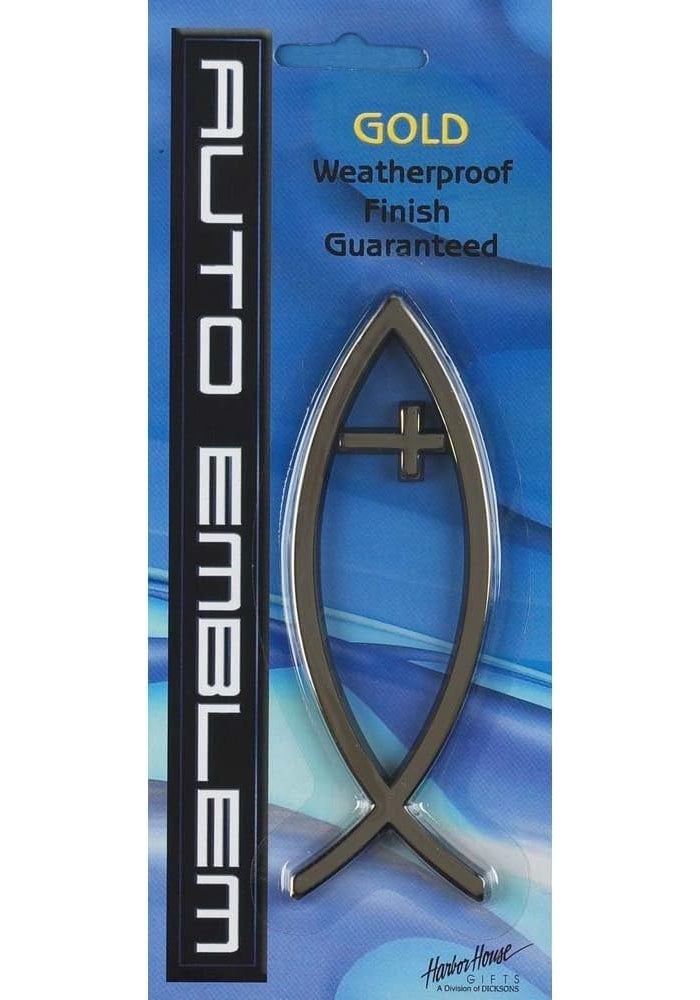 Gold Jesus Fish Ichthus Cross Auto Emblem