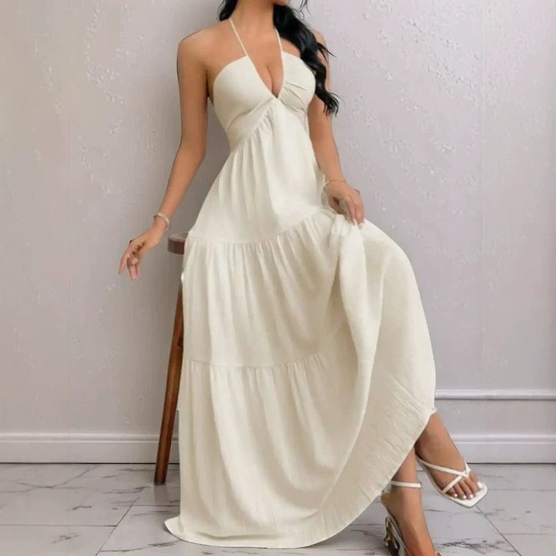 Women's Summer A-Line Deep V-Neck Sleeveless Slip Dress - Image 1