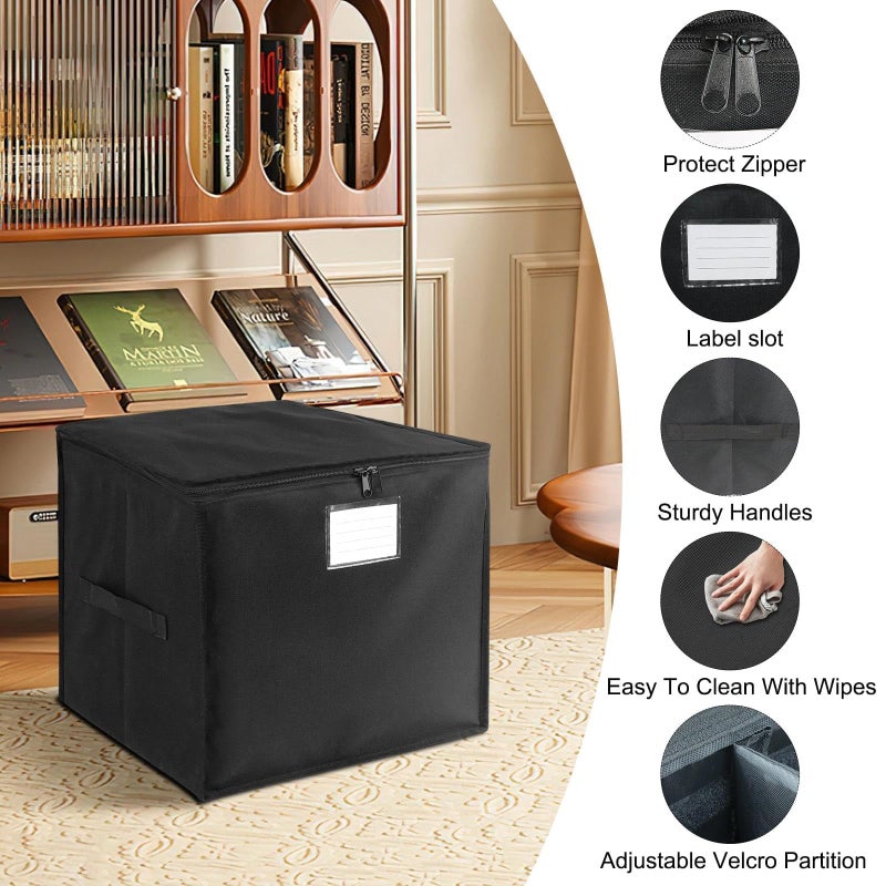 Bonnary Vinyl Record Storage Box, Waterroof Organizer Storage with Lid&Handles for 90 (12 inch) Single Records, Foldable Organizer for Valuable Album Collectio - Image 5