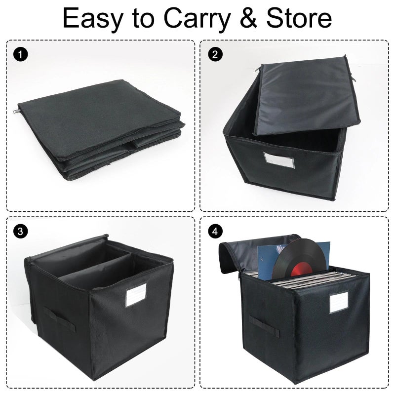 Bonnary Vinyl Record Storage Box, Waterroof Organizer Storage with Lid&Handles for 90 (12 inch) Single Records, Foldable Organizer for Valuable Album Collectio - Image 3