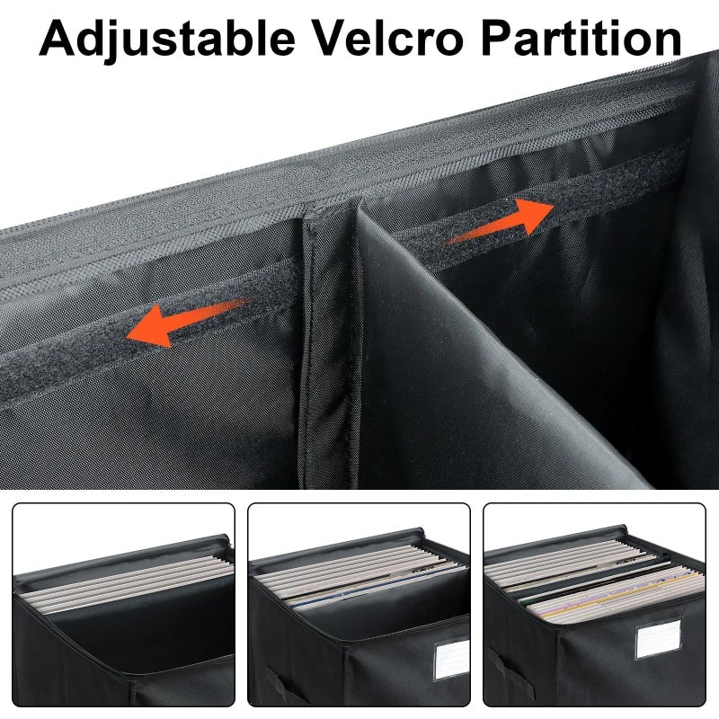 Bonnary Vinyl Record Storage Box, Waterroof Organizer Storage with Lid&Handles for 90 (12 inch) Single Records, Foldable Organizer for Valuable Album Collectio - Image 4