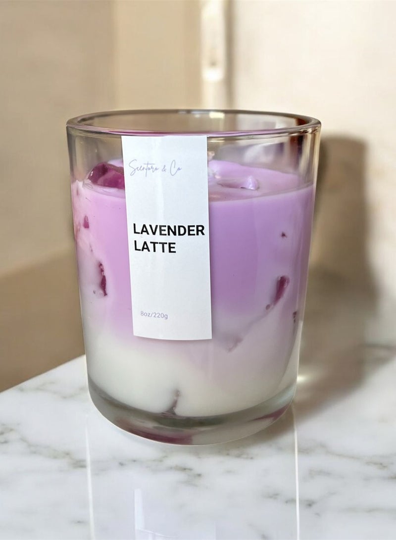 شمعة معطرة برائحة اللافندر لاتيه 8x9 سم 6 أونصة 220 غ - شمع الصويا، العلاج بالروائح، رائحة منزلية منعشة تدوم طويلاً وهدية - ديكور المنزل - Image 4