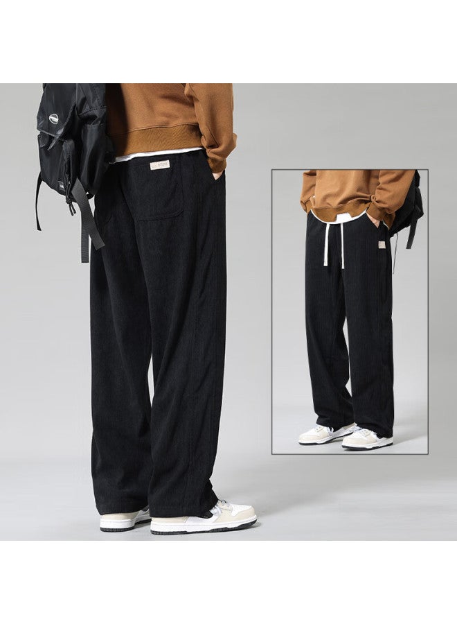 Dingfengbaoluo Corduroy Casual Pants Men Autumn Winter Warm Straight Loose Versatile Draped Sweatpants Xhc01 Black 3XL - Image 1