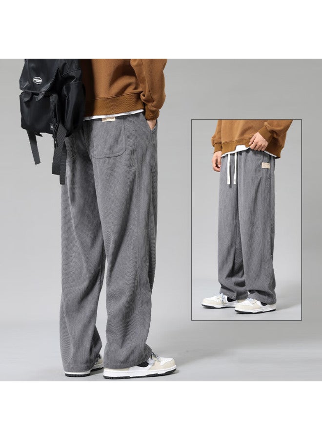 Dingfengbaoluo Corduroy Casual Pants Men Autumn Winter Warm Straight Loose Versatile Draped Sweatpants Xhc01 Black 3XL - Image 3