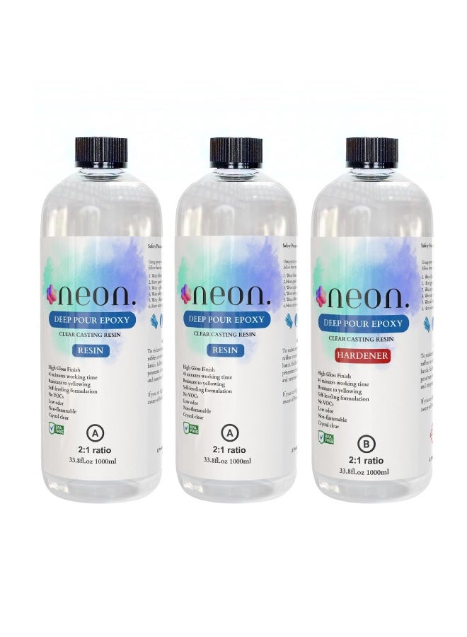 Neon Epoxy Resin 3 kg Kit (2:1 Ratio) – Clear, High Gloss, Bubble-Free, Deep Pour Epoxy for River Tables, Wood Projects & DIY Crafts (2–4 Inch Layer) - Image 1