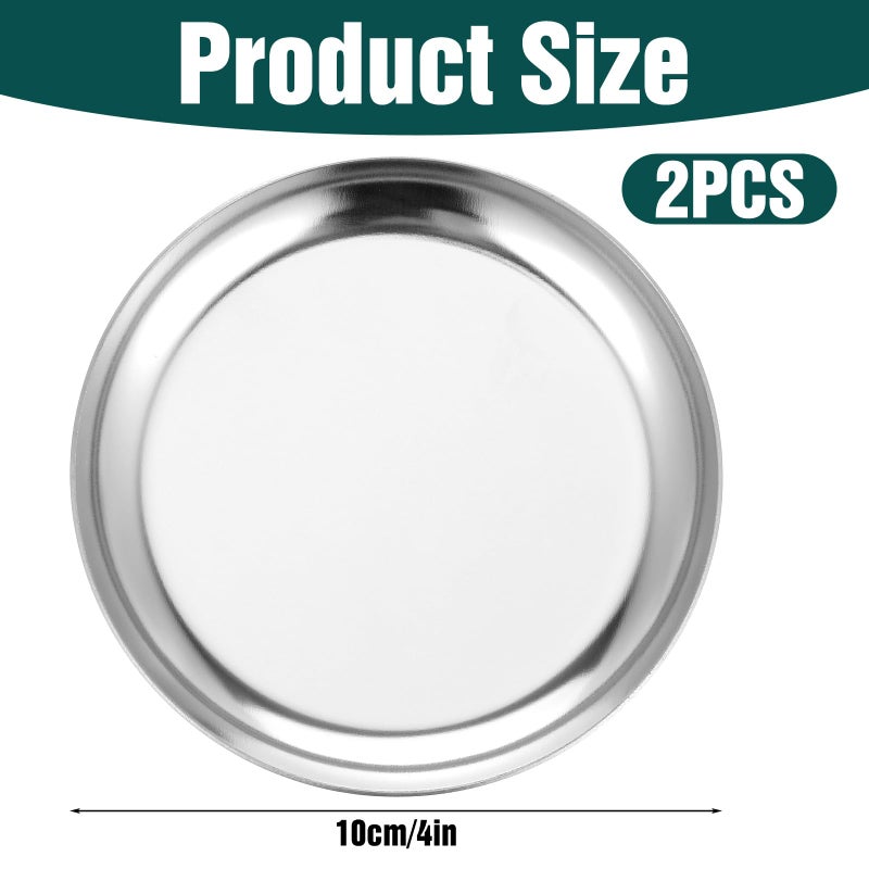 Gtziqa 2 Pcs Silver Tray, 4 Inch Stainless Steel Round Serving Tray Circle Jewelry Trays Decorative Coffee Table Trays Display Serving Platter Candle Plate for Bathroom, Candle, Perfume, Countertop - Image 2