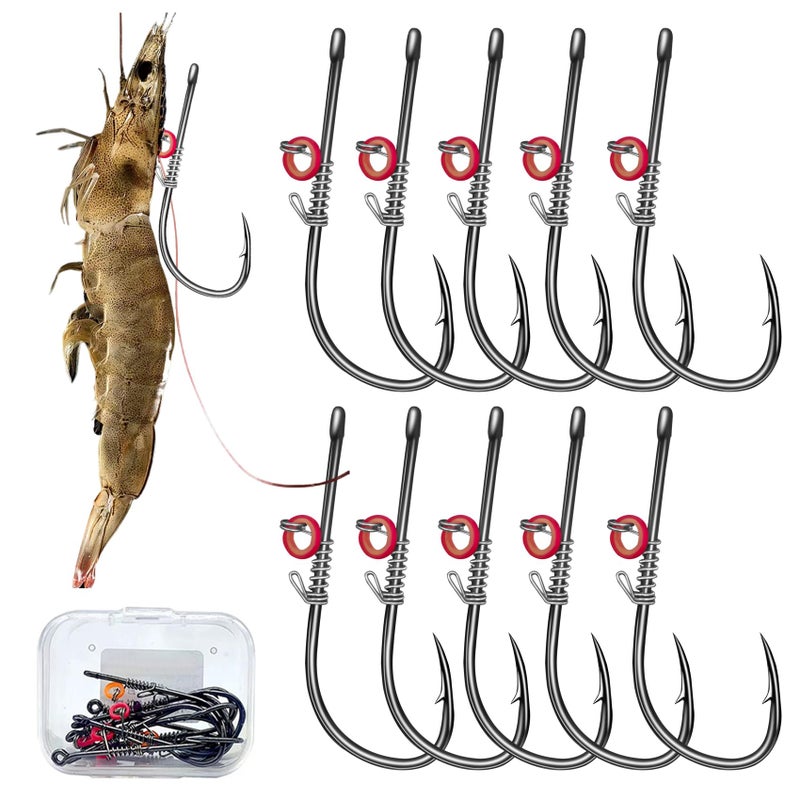 Grombolar Live Shrimp Hook Set, Carbon Steel Barbed Fishing Hooks, Freshwater Saltwater, Bass Carp Catfish Bait (6 Pieces, Sizes: 2/0, 3/0, 4/0) - Image 1