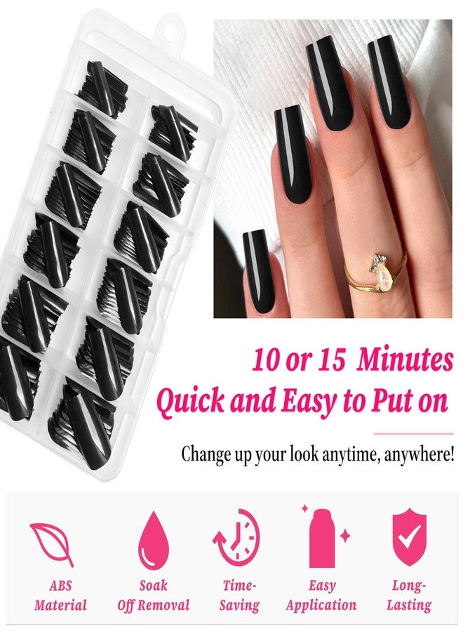 Lifextol Square Glossy Fake Nail 120pc Full Cover Acrylic Long Ballerina press on Nails art Square False Nail for Beginner Women and Girls Manicure(Black) - Image 3