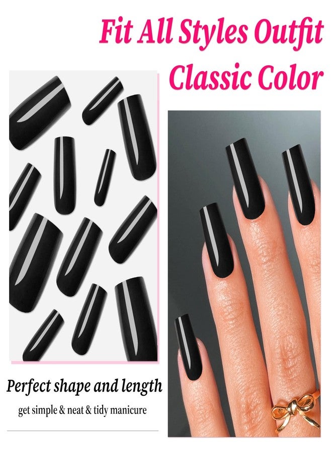 Lifextol Square Glossy Fake Nail 120pc Full Cover Acrylic Long Ballerina press on Nails art Square False Nail for Beginner Women and Girls Manicure(Black) - Image 2