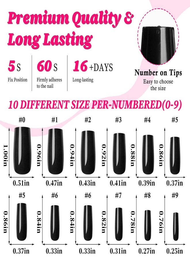 Lifextol Square Glossy Fake Nail 120pc Full Cover Acrylic Long Ballerina press on Nails art Square False Nail for Beginner Women and Girls Manicure(Black) - Image 5