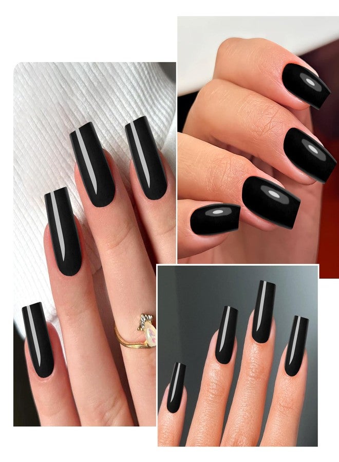 Lifextol Square Glossy Fake Nail 120pc Full Cover Acrylic Long Ballerina press on Nails art Square False Nail for Beginner Women and Girls Manicure(Black) - Image 4