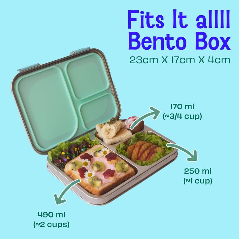 BASIL Bento Box – 900 ml 3-Compartment Stainless Steel Lunch Box for Kids | Leak-Proof Tiffin for School | Aqua Mist - Image 5