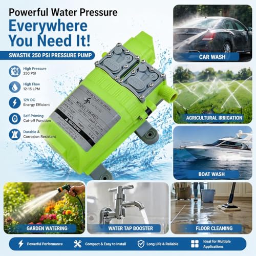 SWASTIK High Pressure Pumps 12v DC Water Pump Diaphragm Pump Double Motor Pump Motor (250 PSI FLOW RATE- 12 To 15 Liter Par Minute SW-9297) - Image 5
