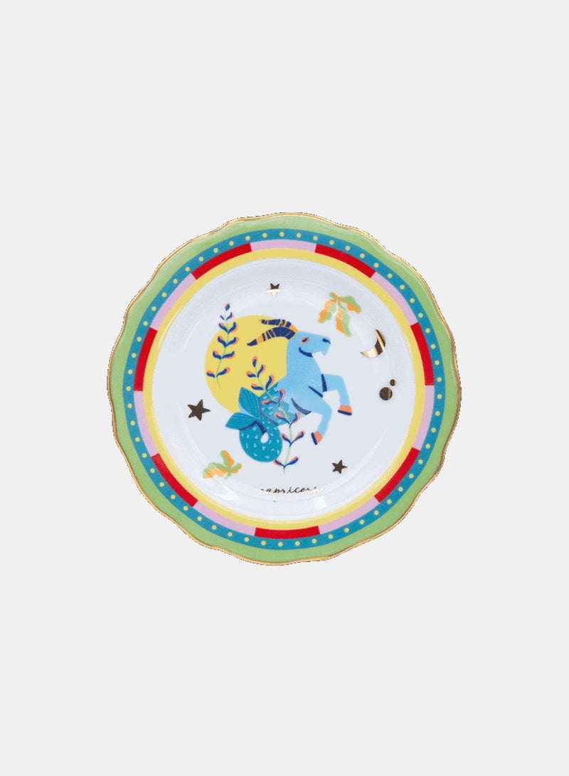 Baci milano Porcelain Decorative Plate 6.3 Inches (16 cm) – Design with Capricorn Accent – Round Jewellery Tray for Table or Wall – Home Decor & Gifts for Women - Image 1