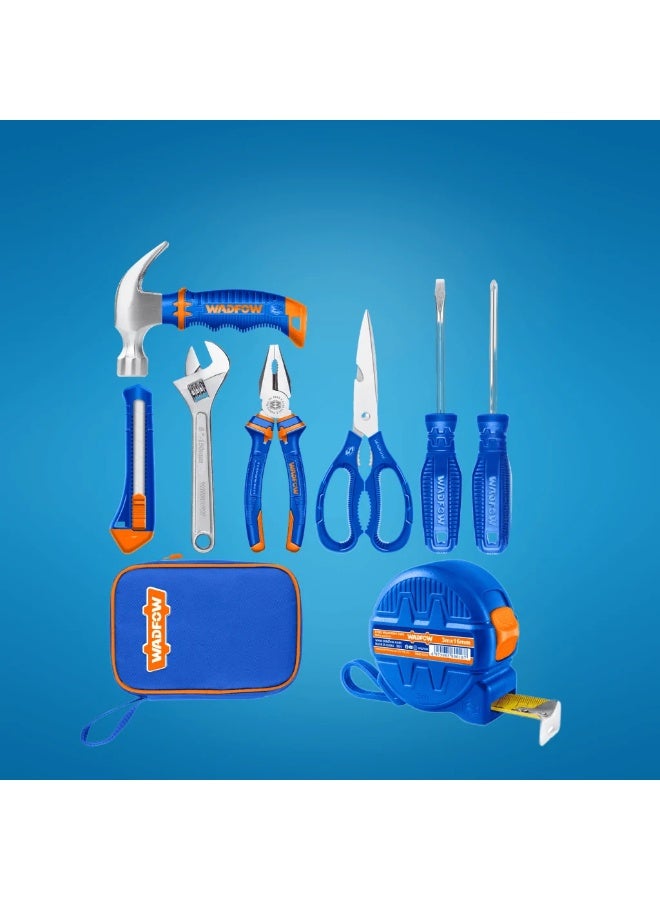 WADFOW 8-Piece Hand Tool Set WHS1M08 – General Household Tool Kit with 8oz Mini Claw Hammer, 6" Combination Pliers, Adjustable Wrench, Utility Knife, Screwdrivers & Tape Measure for DIY Home Repairs - Image 2