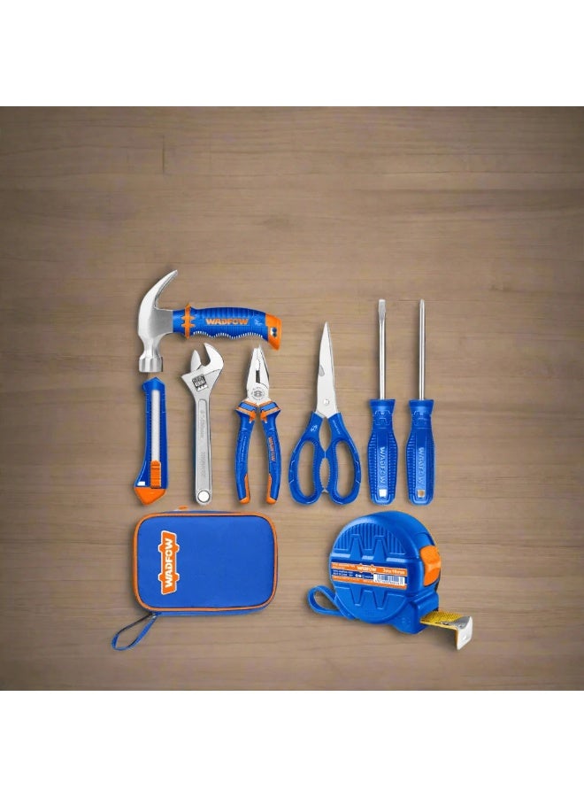 WADFOW 8-Piece Hand Tool Set WHS1M08 – General Household Tool Kit with 8oz Mini Claw Hammer, 6" Combination Pliers, Adjustable Wrench, Utility Knife, Screwdrivers & Tape Measure for DIY Home Repairs - Image 4