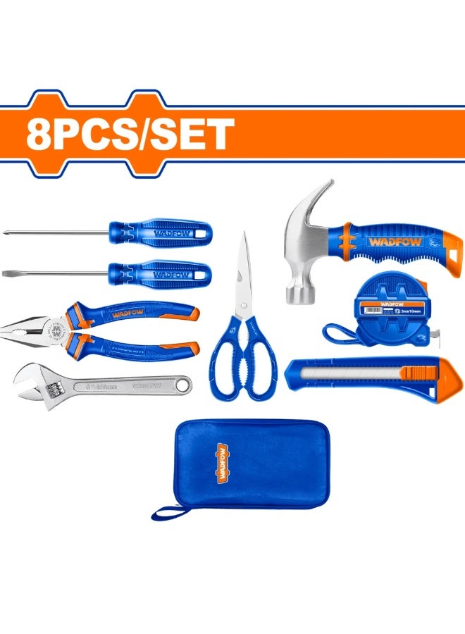WADFOW 8-Piece Hand Tool Set WHS1M08 – General Household Tool Kit with 8oz Mini Claw Hammer, 6" Combination Pliers, Adjustable Wrench, Utility Knife, Screwdrivers & Tape Measure for DIY Home Repairs - Image 3
