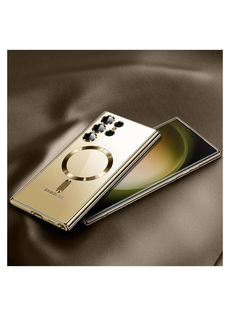 Generic - Samsung Galaxy S23 Ultra Case, Covers for s23u .Magnetic Metallic Glossy Slim Clear Luxury Soft Shockproof funda capa para for Galaxy S23 Ultra 6.8 inch.Compatible with MagSafe (Gold) - Image 1