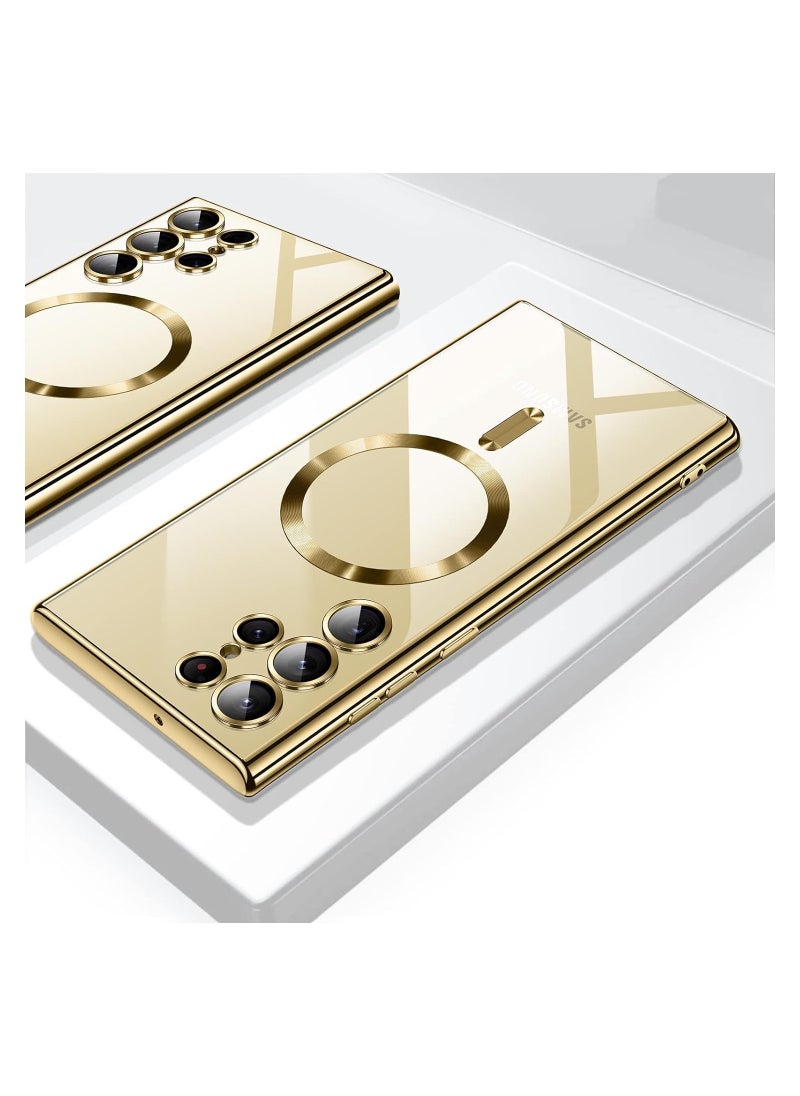 Generic - Samsung Galaxy S23 Ultra Case, Covers for s23u .Magnetic Metallic Glossy Slim Clear Luxury Soft Shockproof funda capa para for Galaxy S23 Ultra 6.8 inch.Compatible with MagSafe (Gold) - Image 1