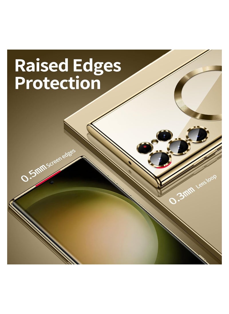 Generic - Samsung Galaxy S23 Ultra Case, Covers for s23u .Magnetic Metallic Glossy Slim Clear Luxury Soft Shockproof funda capa para for Galaxy S23 Ultra 6.8 inch.Compatible with MagSafe (Gold) - Image 1
